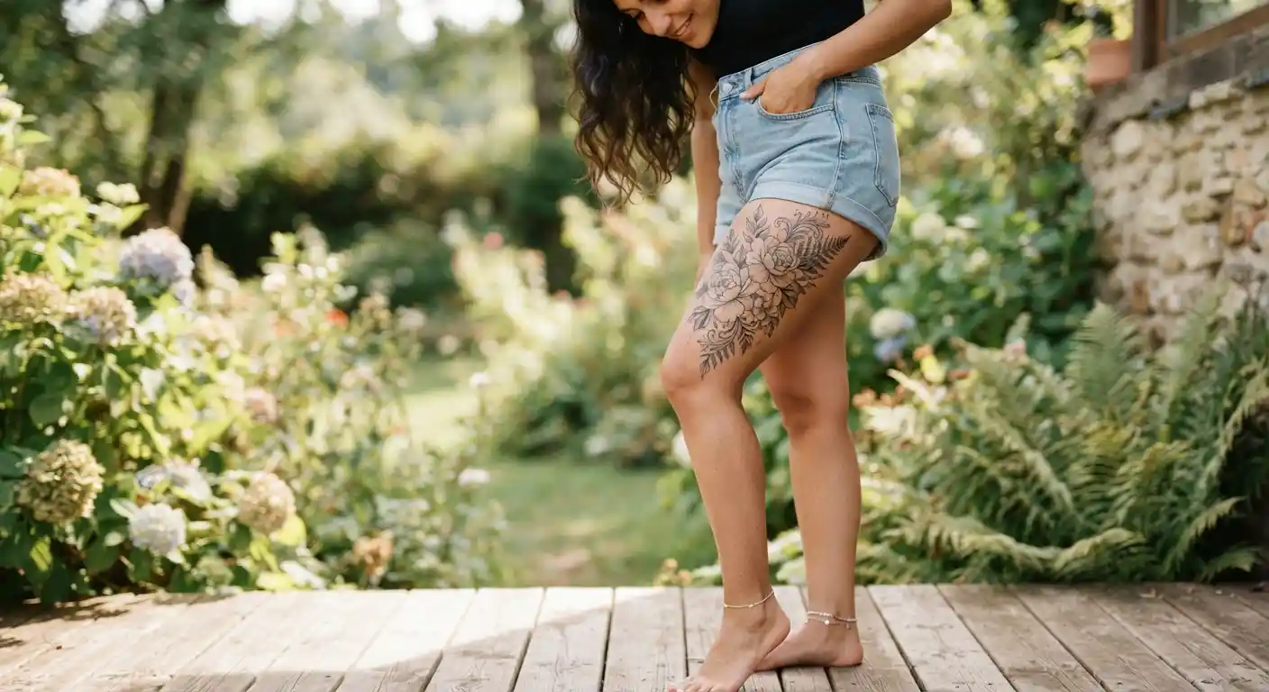 female thigh tattoos quotes